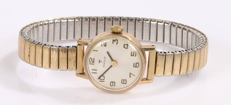 9 carat ladies Tissot wristwatch, with a signed silvered dial