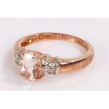 Morganite and white topaz ring, silver with gold plated shank, ring size O