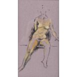 In the manner of Franklin White, charcoal and watercolour study on paper of a female nude, housed in