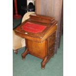 Edwardian mahogany and marquetry inlaid davenport, the dome top stationery compartment with fitted