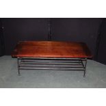 Coffee table, with a rectangular top above a metal base, 121cm long