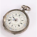 Victorian silver open face pocket watch, with a white enamel dial and Roman numerals