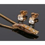 9 carat gold jewellery set, to include a pendant necklace set with cubic zirconia and a pair of