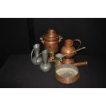 Copper samovar, copper jug, two pewter jugs, gong etc. (qty)