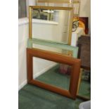 Three wall mirrors, a gilt frame, green frame and natural frame, (3)