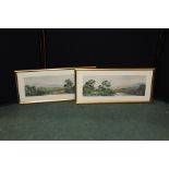 R.B. Wright, landscape scenes, pair of signed watercolours, housed in gilt glazed frames, the