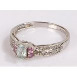 9 carat gold ring, with blue, pink and clear stone, ring size S 1/2