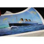 Limited edition print depicting RMS Queen Mary, numbered 238/1000, unframed, 78.5cm x 54.5cm