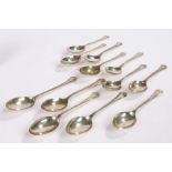 Matched set of ten George V and later silver teaspoons, Birmingham various dates, maker Wilmot