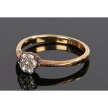 18 carat gold diamond set ring, with diamonds set to the flower head, ring size P