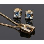 9 carat gold sapphire and cubic zirconia jewellery set, to include a pendant necklace and a pair