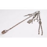 Victorian lady's steel chatelaine, with chain attached tools to include a pencil, aide de memoir,