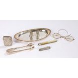 Silver and plated wares, various dates and makers, to include oval dish, sugar tongs, two