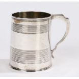 Victorian silver tankard, London 1846, makers mark rubbed, with angular handle and reeded body, 3.