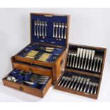 Part canteen of Walker & Hall plated table cutlery, housed in an oak canteen box, set of Walker &