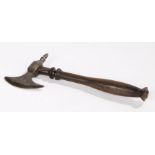 George III sugar axe, with a steel blade above the turned handle, 31cm long