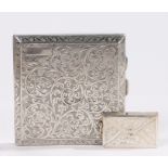 George V silver cigarette case, Birmingham 1926, maker Frederick Field Ltd, the scroll engraved