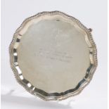 Elizabeth II silver card tray, London 1968, maker Henry Hodson Plante, with gadrooned border, the
