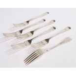 Set of six George III silver table forks, London 1810, maker Sarah & John William Blake, the handles