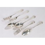 Three continental silver table forks and spoons, maker E. Lorch & Cie and Bosen, the reverse of