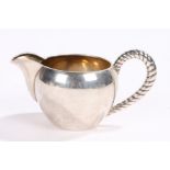 Russian 84 zolotnik silver cream jug, with rope twist loop handle and bulbous body, 5.2oz