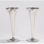 Pair of George V silver tulip vases, Birmingham 1920, maker S Blanckensee & Sons Ltd, with flared