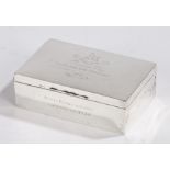 George V silver cigarette box, Birmingham 1918, maker Walker & Hall, the cover engraved with the