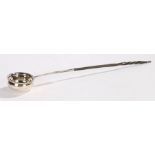 George III silver toddy ladle, London 1786, makers marks rubbed, the circular bowl with beaded