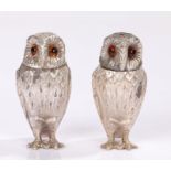 Pair of Elizabeth II silver owl form condiment pots, London 1958 and 1961, maker William Comyns &