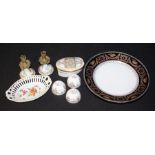 Pair of Meissen porcelain sticks, with gilt metal tops above porcelain bases, together with a