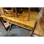 Georgian style sofa table, with two drop leaves, on flattened supports, cabriole legs and pad