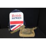 Retro British Airways travel bag, together with a British army 1937 pattern webbing small pack/