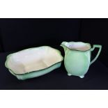 Royal Winton Grimwades Art Deco style jug and bowl set, the green bodies with black borders and