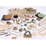 Jewellery, to include a coral effect brooch, chains, watches compact, etc, (qty)