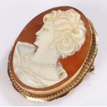 9 carat gold cameo brooch, with the profile of a lady