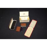 Vintage leather clad cigarette case, together with jewellery and atomizer cases, (4)