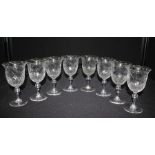 Set of eight wine glasses, with ribbon and gadrooned design, (8)