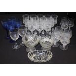 Quantity of cut glass and coloured glass, wine glasses, dishes, etc. (Qty)
