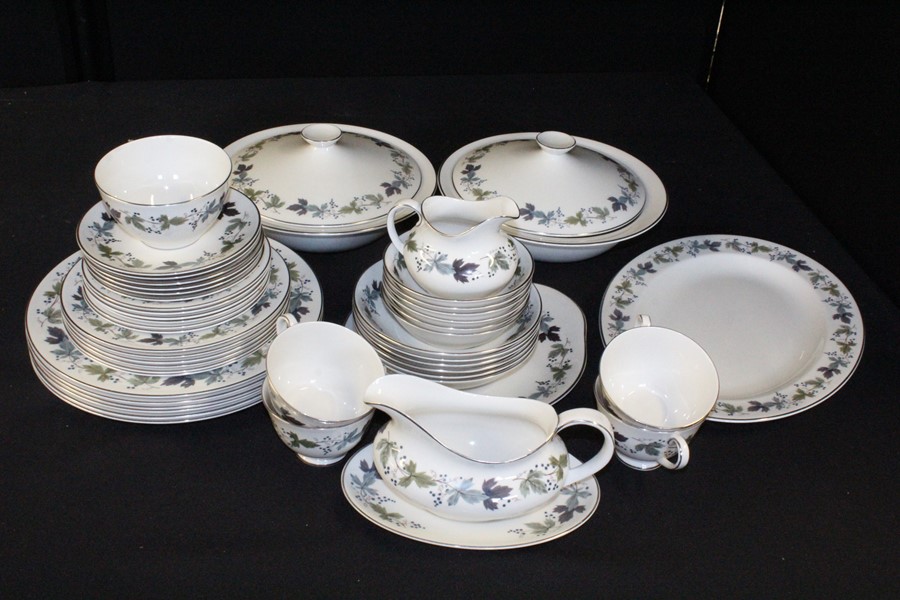 Royal Doulton 'Burgundy' pattern part service, plates, side plates, saucers, dishes, etc, (Qty)