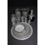 Quantity of Pewter items including a Victorian tankard, a 1935 George V Jubilee tankard, a pewter