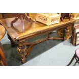 17th Century style oak draw leaf table, the rectangular top with draw leaf ends above bulbous