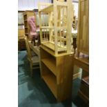 Light oak veneered open bookcase with two adjustable shelves, 81.5cm wide, light wood folding