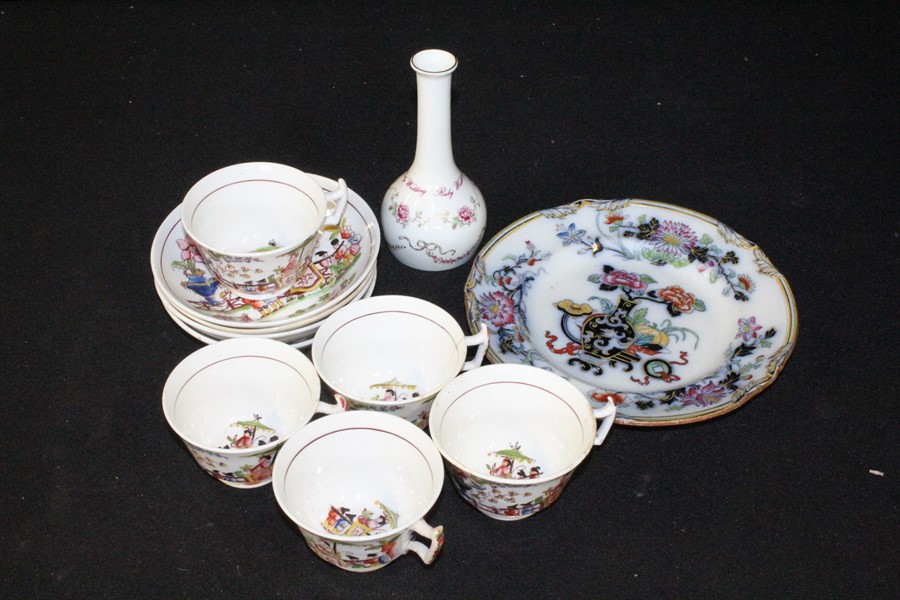 Part tea service, decorated with figures in an Oriental landscape, Crown Staffordshire Ruby