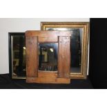 Rustic mirror, with a pine board frame, together with another mirror and a gilt gesso framed mirror,