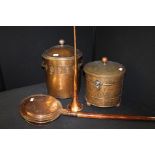 Arts and Crafts style copper coal bucket and cover, copper coal bucket and cover, copper warming