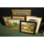 Collection of 19th Century prints, to include "The Ferry" a farm scene, a yard scene, "The Cottage