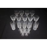 A quantity of cut glass wine glasses. sherry glasses and tumblers, (Qty)