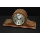 Oak cased mantel clock, the silvered dial with Arabic numerals, 43.5cm wide