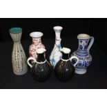 Collection of six decorative vases and jugs, (6)