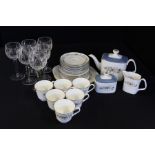 Royal Doulton Pastorale pattern tea service, consisting of teapot, milk jug, sugar bowl, cake plate,
